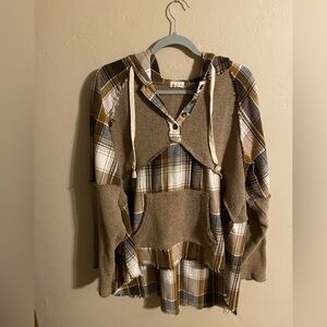 POL Women's Checkered Hoodie - Brown, Tan, White